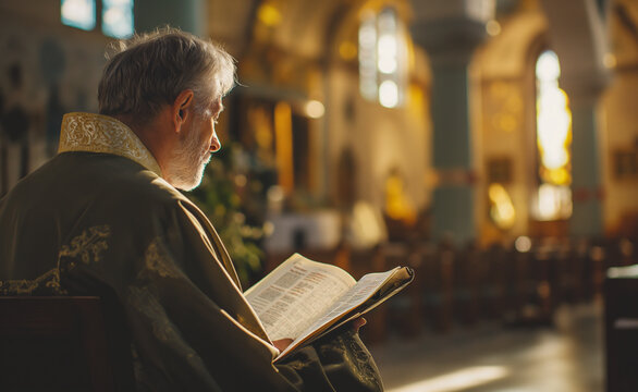 Priest reads the Bible in church