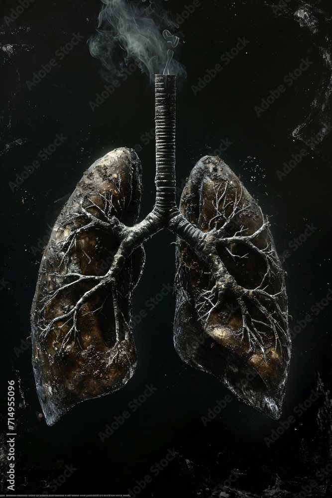 Poster a close-up of a human lung with a metal wire running through it generative ai