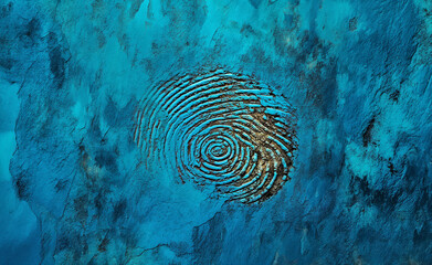 Fingerprint is displayed on a vibrant blue background.