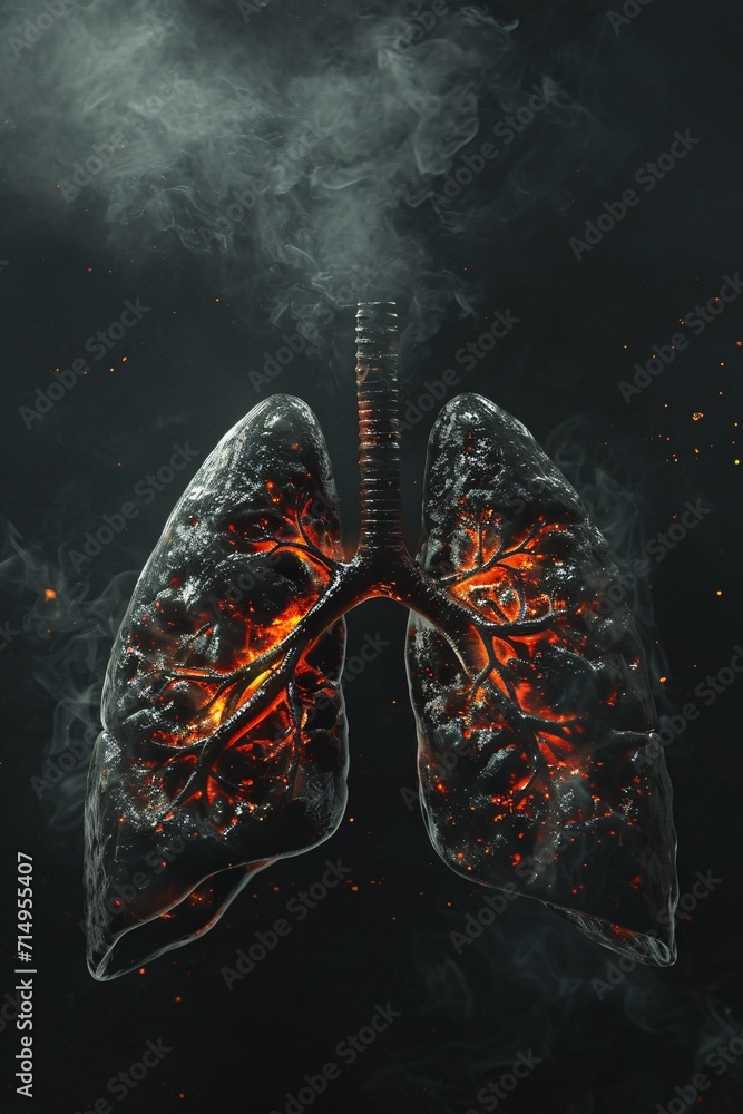 Poster a close-up of a black and red lung generative ai