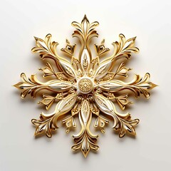 A 3D gold snowlflake on a withe backgroun