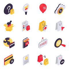 Set of Shopping and Spending Isometric Icons

