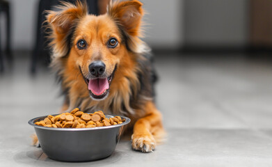 Delighted Dog Enjoying a Hearty Meal.