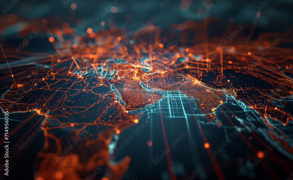 Poster digital map of the world, concept of global network and connectivity.
