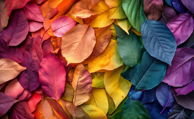Fototapeta na wymiar Falling leaves in rainbow colors