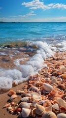 Seashells and sand on the beach. Summer landscape.