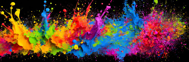 Colorful paint splashes isolated on black background