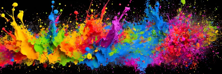 Stof per meter Colorful paint splashes isolated on black background © Mariusz Blach