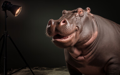 Hippo portrait in studio lighting. Generative Ai