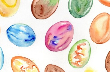 Vector illustration in a watercolor style of an Easter card with an ornament of decorative eggs. Holiday concept, Easter