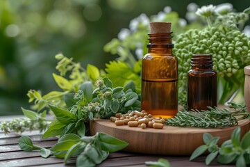Experience the purity of herbal remedies in our stock photo a natural herb essential from nature. Perfect for health and wellness themes, promoting the benefits of organic medicine.