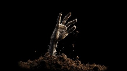 Zombie Hand Coming Out on Soil Isolated