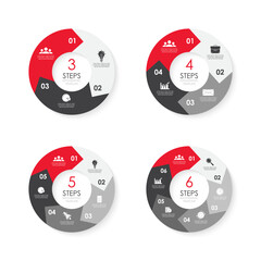 Vector circle chart infographic template for cycle diagram, graph, web design. Business concept with 3, 4, 5, 6 steps, options or parts. Abstract background.