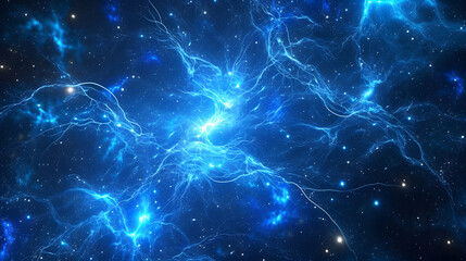 Blue glowing synapses in space