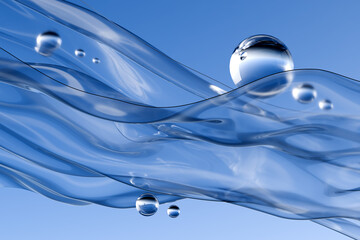 Abstract curves and geometric figure. liquid creative background. glass drops in zero gravity. 3D image.