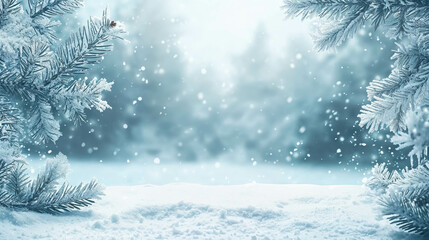 Winter-Themed Season Background. Snowy And Cold Background. With Christmas Trees. Background for Festive Season, Christmas, Winter Season. Snowy Mountain Forest Background