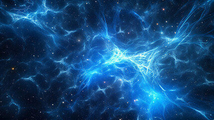 Blue glowing synapses in space - obrazy, fototapety, plakaty