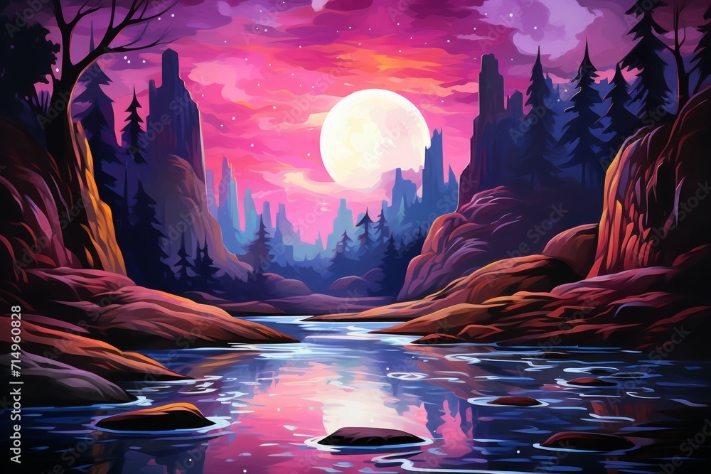 Sticker Serene moonlit waterfalls in Fantasy - Generative AI