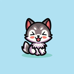 Cute Wolf Cartoon Mascot Animal Vector Logo Design illustration