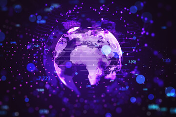 Global network visualization with interconnected data points. World technology and communication concept. 3D Rendering
