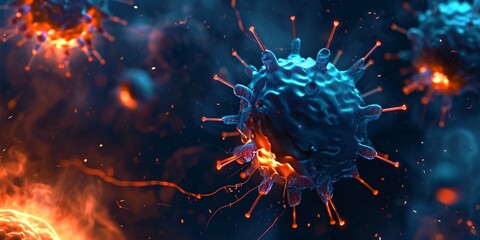 Fototapeta premium A close-up of a blue and orange virus cell Generative AI