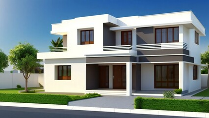 Fototapeta na wymiar 3d render of a modern house on white background, Concept for real estate or property
