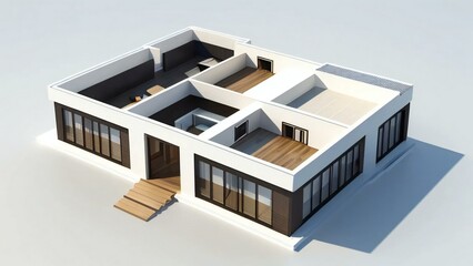 3d house model of white and grey modern minimal background. Real estate concept.