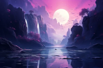 Poster Serene moonlit waterfalls in Fantasy - Generative AI © Sidewaypics