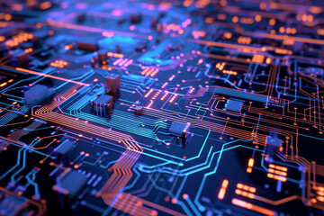 Close-up of Computer Circuit Board, Detailed View of Technology Components - obrazy, fototapety, plakaty