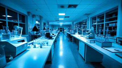 Professional laboratory workspace: A clean and well-organized laboratory with scientists conducting experiments and analysis