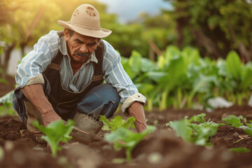 Man Kneeling in Field, Contemplating Nature and Seeking Solitude