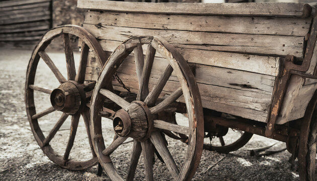 Antique Wooden Cart Wheel: Rustic Country Transportation