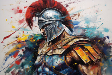 hand-drawn sketch, Gladiator. knight in armor. intense close-ups. The man is a warrior. portrait.