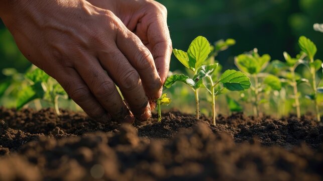 Closeup of 2 hands planting a seed