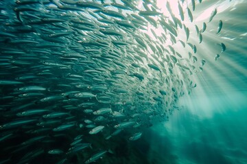 a bank of fish underwater in the sea