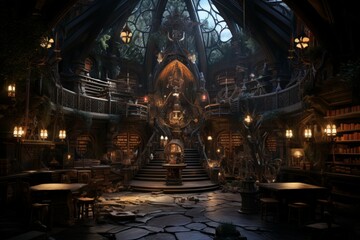 Obraz premium Mysterious shadow libraries in Fantasy - Generative AI