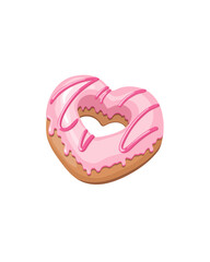 Heart donut with pink icing for Valentine's Day. Vector illustration.