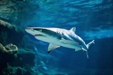 lonely tintorera shark swimming underwater in the sea