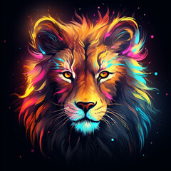 Fototapeta premium lion head illustration colorful modern pop art style, AI Generation 
