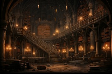 Fototapeta premium Mysterious shadow libraries in Fantasy - Generative AI