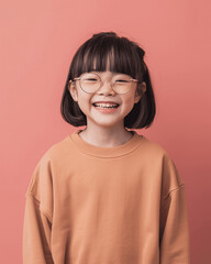 Colorful Confidence: Smiling Asian Girl in Trendy Casual Wear