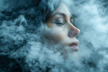 Woman's Tranquil Profile in Fog