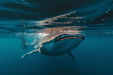  a big  whale shark swimming underwater  in the sea
