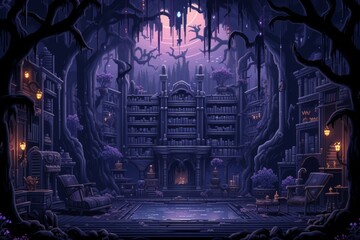 Mysterious shadow libraries in Fantasy - Generative AI - obrazy, fototapety, plakaty