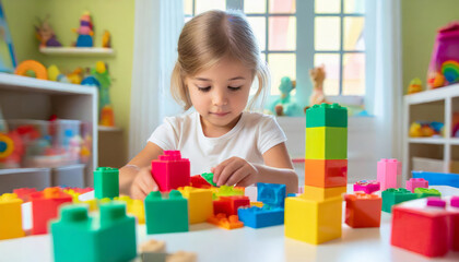 Colorful Kindergarten Building Blocks: Sparking Interest and Playful Learning for Little Girls