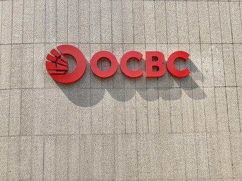 Singapore - October 9, 2023: Oversea Chinese Banking Corporation, OCBC, sign on the exterior wall of their offices in Singapore. 