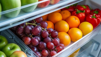 A fridge drawer full of fruits