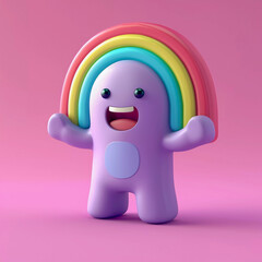 Cute 3d style rainbow character, Generative AI