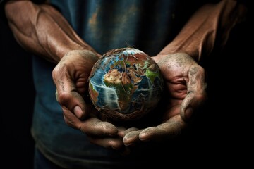 An image featuring the Earth cradled in a pair of gentle, mending hands, symbolizing the collective responsibility and care needed to repair the planet
 - obrazy, fototapety, plakaty