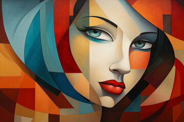 Abstract woman portrait in a cubist or cubism style painting - obrazy, fototapety, plakaty